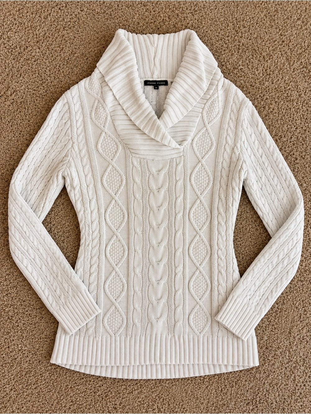 Jeanne Pierre Cream Cable Knit Sweater – Size M